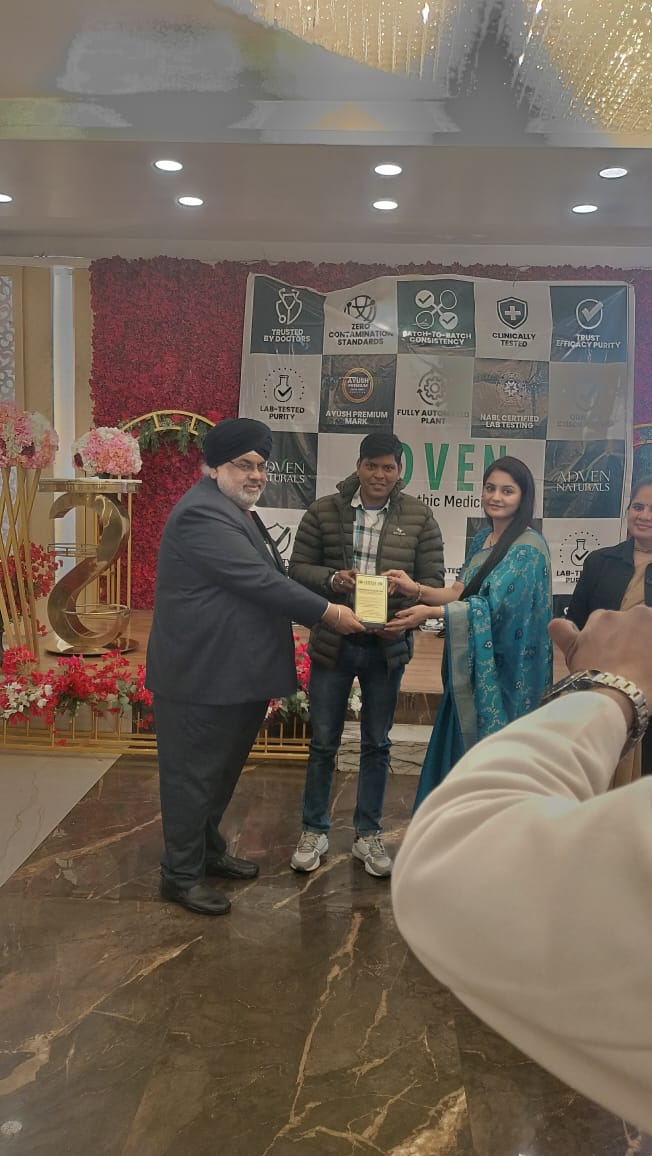 Dr. Santosh Kumar Verma at an Adven Naturals homeopathic medicines event